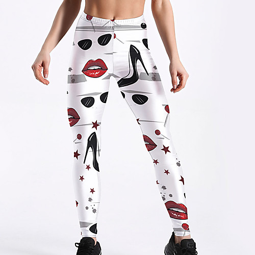 

Women's Sporty Comfort Sports Gym Yoga Leggings Pants Patterned Ankle-Length Print White