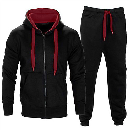 

Men's 2 Piece Full Zip Tracksuit Sweatsuit Street Athleisure 2pcs Winter Long Sleeve Thermal Warm Moisture Wicking Soft Fitness Gym Workout Running Jogging Training Sportswear Hoodie Dark Grey Black