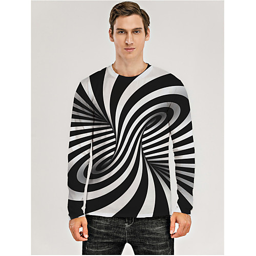 

Men's T shirt 3D Print Graphic Optical Illusion 3D Print Long Sleeve Daily Tops Black / White Purple Yellow