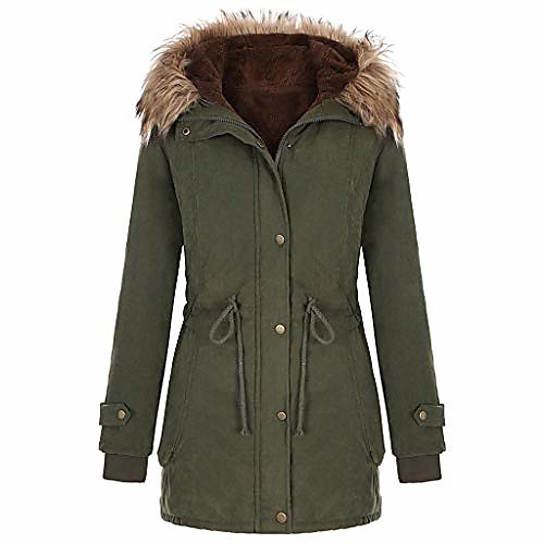 

women winter hoodie jackets,memela women's winter warm thick long trench jacket faux fur fleece lined hooded parka down coat green