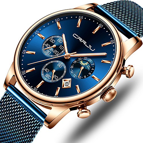 

men watch fashion business chronograph waterproof watch with mesh srtap rose blue