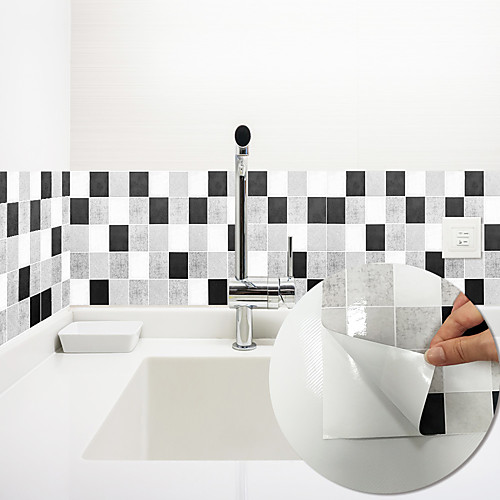 

3D Mosaic Gray and Black Style Wall Stickers Bathroom Waterproof Tile Stickers Kitchen Oil And Pollution Stickers 24020cm