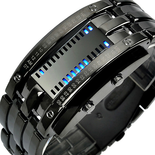 

mastop men's lava stainless steel lava red led digital bracelet watch (silver - binary blue led watch)