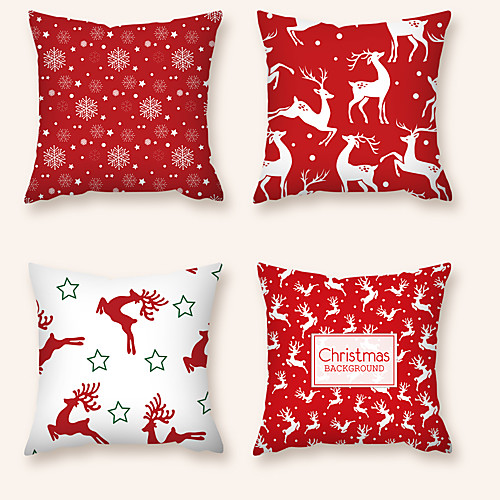 

Cushion Cover 4PCS Christmas Party Decoration Christmas Gift Short Plush Soft Decorative Square Throw Pillow Cover Cushion Case Pillowcase for Sofa Bedroom 45 x 45 cm (18 x 18) Superior Quality