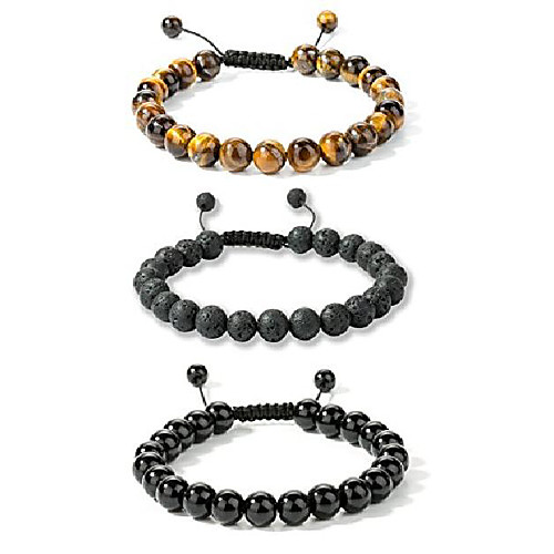 

8mm natural stone bracelets for men bead bracelets braided adjustable