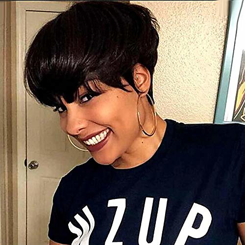 

tuneful pixie cut wigs for black women human hair brazilian virgin hair wigs machine made wigs with bangs (pixie bob wigs, black)
