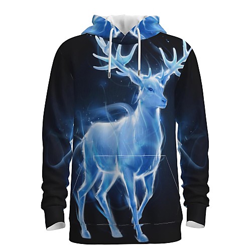 

Men's Pullover Hoodie Sweatshirt Animal Patterned Graphic 3D Front Pocket Christmas Daily 3D Print 3D Print Christmas Hoodies Sweatshirts Light Blue