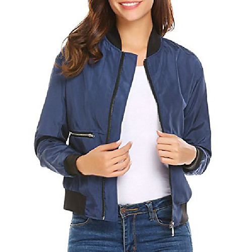 

women classic zipper short biker coat quilted flight bomber jacket navy blue