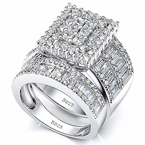 

platinum over sterling silver big womens bridal rings set bling princess cut cubic zirconia size 5-11.5