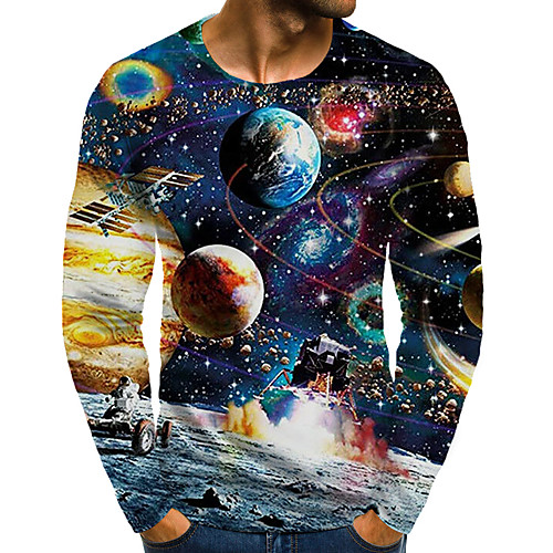

Men's T shirt 3D Print Graphic Plus Size Print Long Sleeve Daily Tops Rainbow