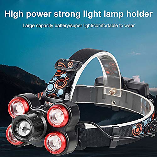 

led headlamp bright 5 led 4 mode rechargeable outdoor night fishing camping headlight lamp perfect for runners, lightweight, waterproof, adjustable headband