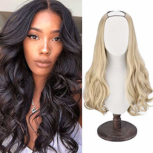 

24 u part half wig, long curly wavy u-shape hair wig 7 clips for women creamyblonde