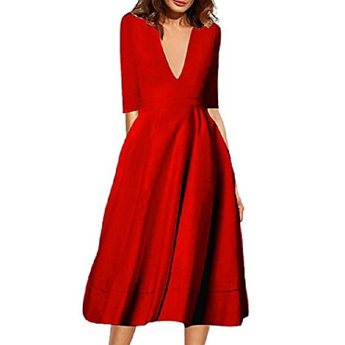 

women's fashion new ruched waist classy deep-v neck party swing dress red 3xl