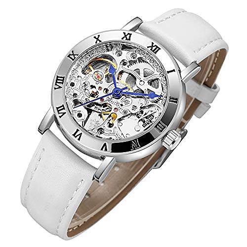 

women's watches, mechanical automatic self-winding watch for women, steampunk lady dress bracelet wrist watch with genuine leather watch band strap