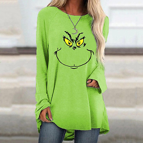 

Women's Blouse Graphic Prints Long Sleeve Print Round Neck Tops Basic Top Green