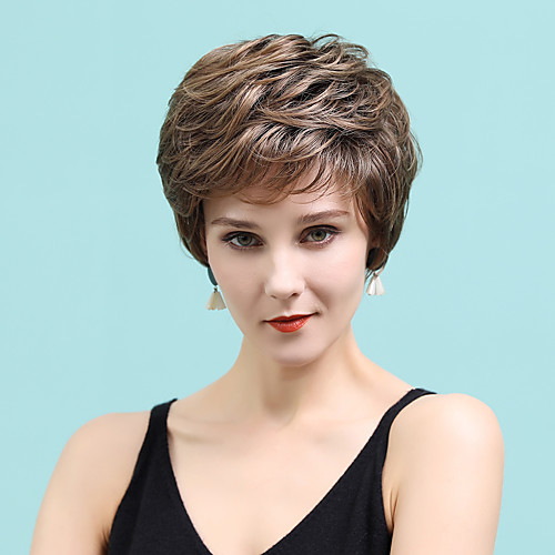 

Human Hair Blend Wig Short Straight Natural Straight Bob Pixie Cut Layered Haircut Asymmetrical White Brown Cosplay Cool Curler & straightener Capless Women's All Sliver White Light Brown 10 inch