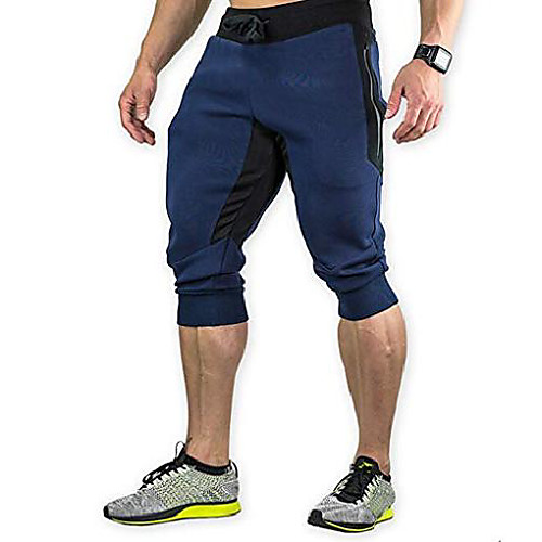 

men's 3/4 gym joggers workout bodybuilding shorts capri pants (us xxs/tag s(waist 26-28), dark blue)