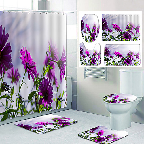 

Beautiful Flower Pattern PrintingBathroom Shower Curtain Leisure Toilet Four-Piece Design