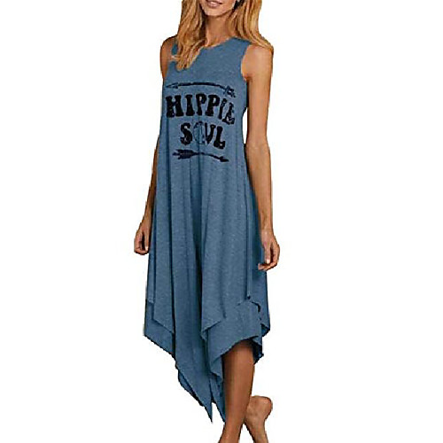 

women's casual sleeveless loose dress round neck long tshirt dresses blue l