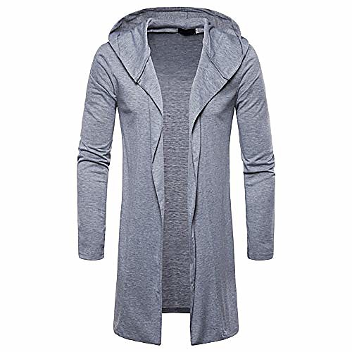 

men's trench coat winter warm long hooded jacket overcoat cardigan(grey, us size m = tag l)