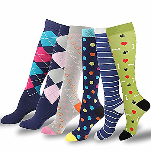 

compression socks women - colorful knee high graduated compression stockings - 20-30mmhg (6 pairs)