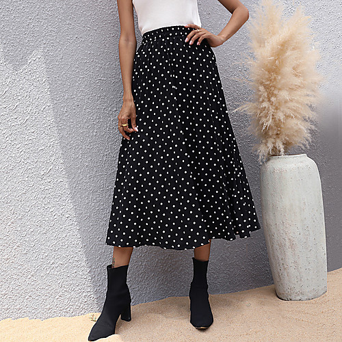 

Women's Daily Wear Festival Chinoiserie Cotton Skirts Polka Dot Black / Loose