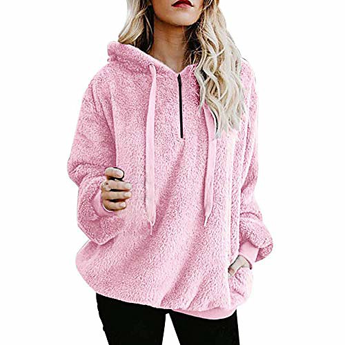 

women's hoodie autumn winter long sleeve warm fluffy sweatshirt pullover top jumper (xx-large, pink)