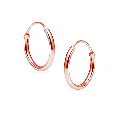 

sterling silver endless hoops 1.2mm x 12mm thin round unisex earrings set for women & girlss rose gold flashed