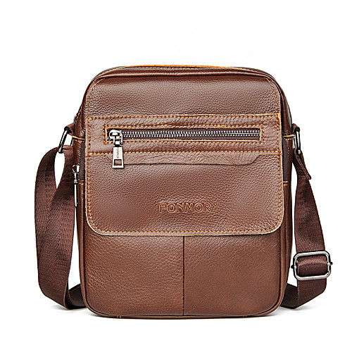 

Men's Bags Cowhide Crossbody Bag Zipper Solid Color Daily Outdoor 2021 MessengerBag Black Coffee