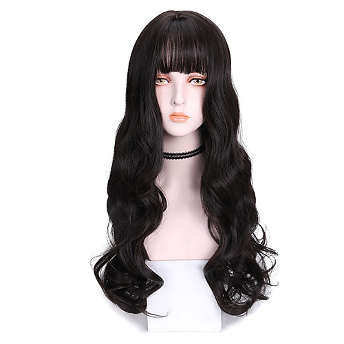 

Synthetic Wig Body Wave With Bangs Wig Long Dark Brown Brown Grey Black Purple Synthetic Hair 24 inch Women's Soft Exquisite Comfy Brown Purple