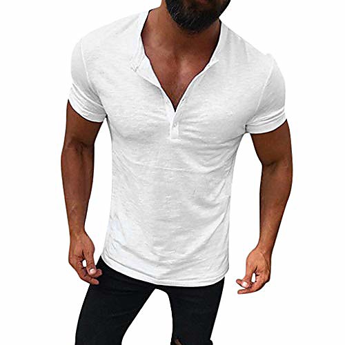 

casual slim fit short sleeve henley t-shirts -2xl white