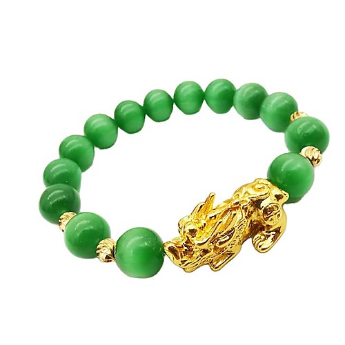 

prime feng shui bracelet natural tiger eye bead bracelet with gold plated pi xiu/pi yao attract wealth and good luck amulet gift(green m)