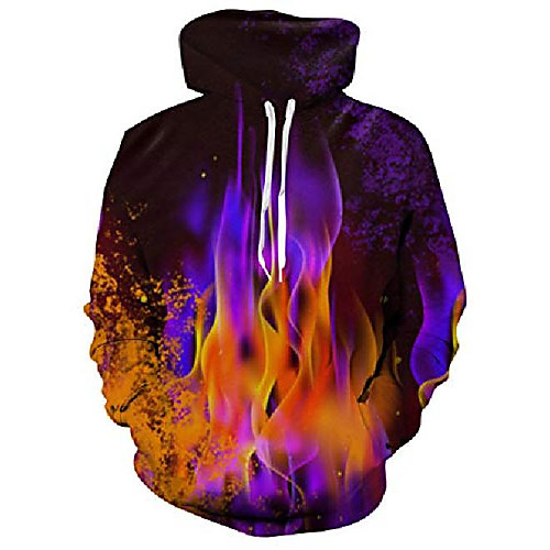 

men's hoodies 3d printed colorful fire graphic pullover hoodie funny black sweatshirt for daily sports wear size s