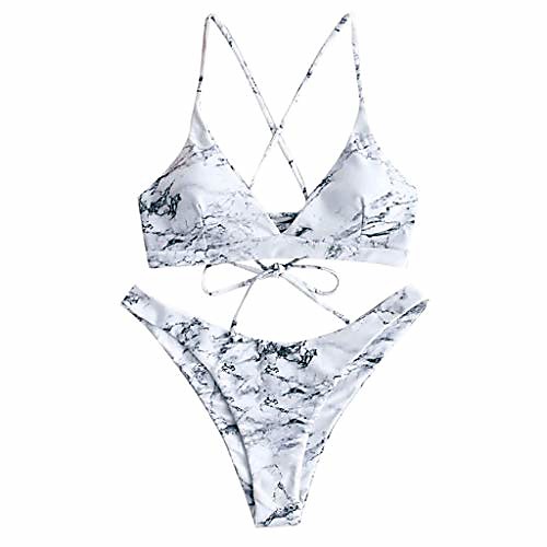 

women's tie-dye printed bikini split swimsuit swimming costume padded swimsuit monokini push up bikini sets swimwear white