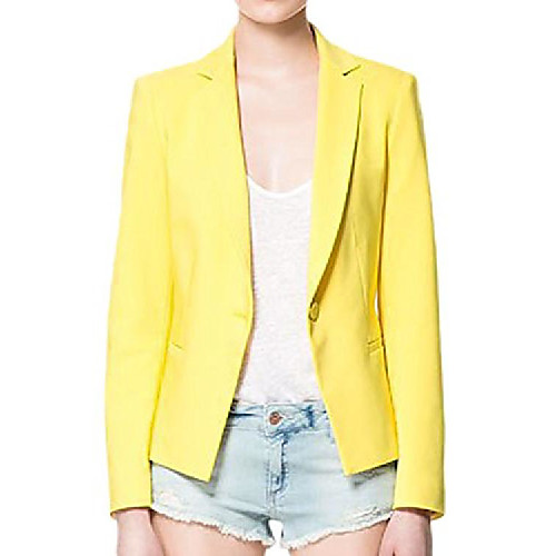 

women elegant long sleeve monocolor business office lady jacket boating blazer suit yellow m