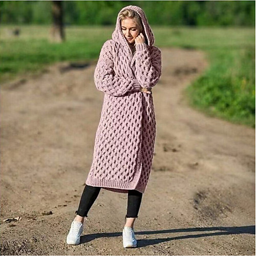 

Women's Distressed Knitted Solid Color Cardigan Long Sleeve Sweater Cardigans Hooded Fall Winter White Black Purple