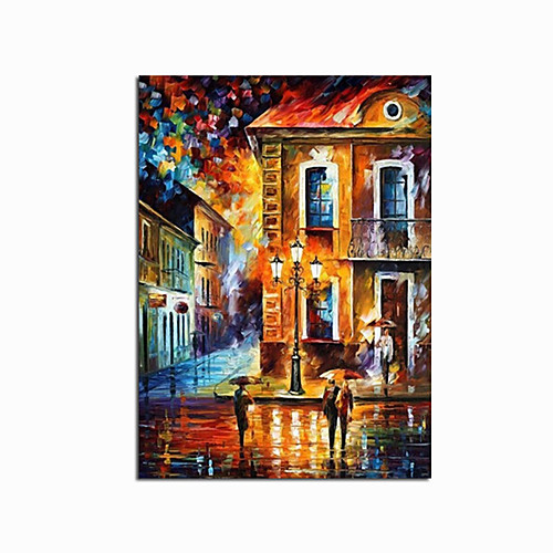

100% Hand painted Abstract City Street Oil Painting on Canvas Landscape Buildings Knife Night Street Oil paintings Wall Art for Living Room