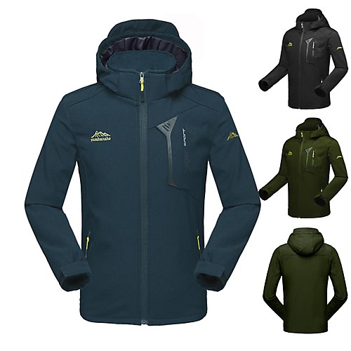 

Men's Hoodie Jacket Hiking Softshell Jacket Hiking Jacket Winter Outdoor Solid Color Windproof Breathable Warm Detachable Cap Jacket Winter Jacket Single Slider Hunting Ski / Snowboard Climbing Black