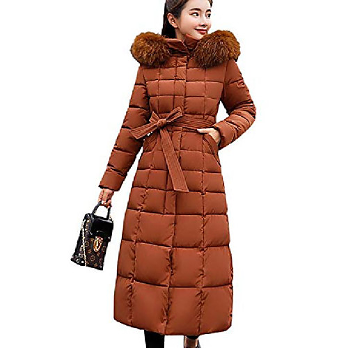 

womens winter warm faux fur hooded collar down coat qulited puffer jacket (large, caramel)