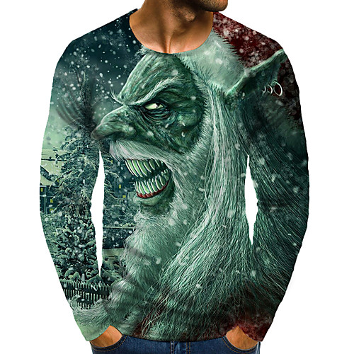 

Men's T shirt 3D Print Graphic 3D Plus Size Print Long Sleeve Daily Tops Light Green