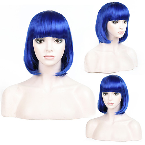 

Synthetic Wig Straight Short Bob With Bangs Wig Short Blue Synthetic Hair 12 inch Women's Heat Resistant Blue hairjoy