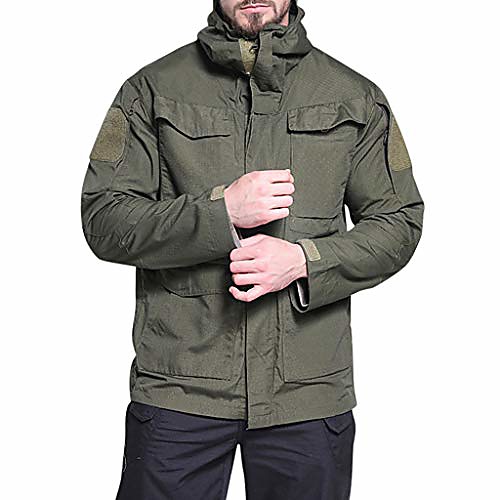 

fashion men's windproof warm outdoor mountaineering tactical windbreaker sports jacket coat with hoodie army green