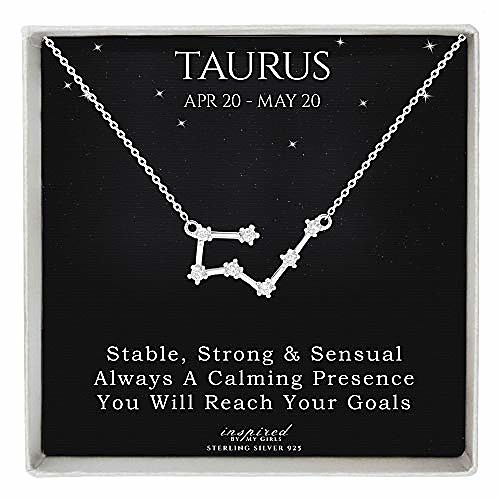 

sterling silver zodiac constellation necklace astrology horoscope keepsake card gift for women- taurus (apr 21 - may 21)
