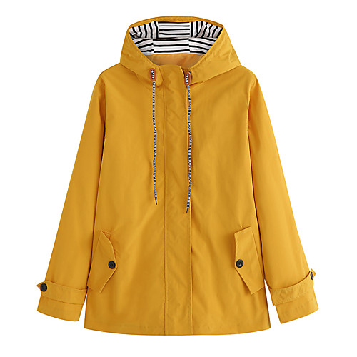 

womens solid rain jacket outdoor plus waterproof hooded raincoat windproof coat(small,yellow)