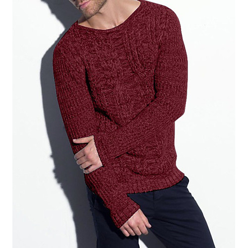 

Men's Knitted Solid Color Pullover Acrylic Fibers Long Sleeve Sweater Cardigans Crew Neck Fall Spring Red Green Dark Gray