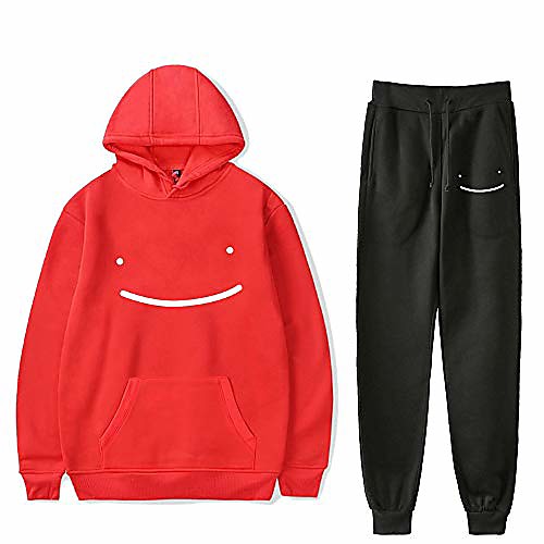 

dreamwastaken hoodies set men women pullover pants two-piece set smile hoodies suit (red-a35507,xxs)