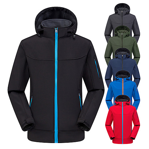 

Men's Hoodie Jacket Hiking Softshell Jacket Hiking Jacket Winter Outdoor Solid Color Waterproof Windproof Fleece Lining Breathable Jacket Top Softshell Hunting Fishing Climbing Black Red Army Green