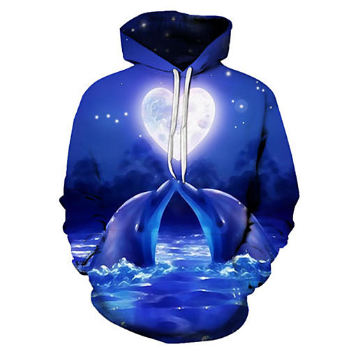 

Men's Pullover Hoodie Sweatshirt 3D Graphic Animal Front Pocket Hooded Daily Casual Hoodies Sweatshirts Long Sleeve Blue Fuchsia Light Green