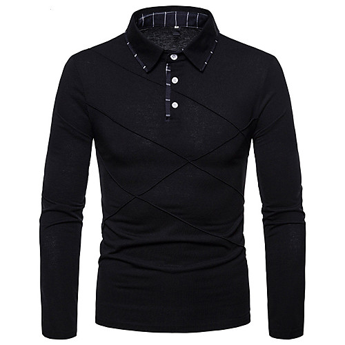 

Men's Polo non-printing Solid Colored Long Sleeve Daily Tops Cotton Basic White Black Dark Gray