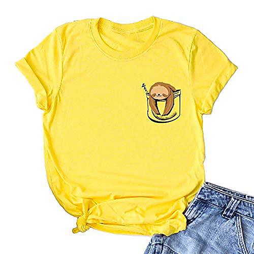 

women plus size short sleeve fake pocket sloth tops funny cute junior teen t shirt yellow m